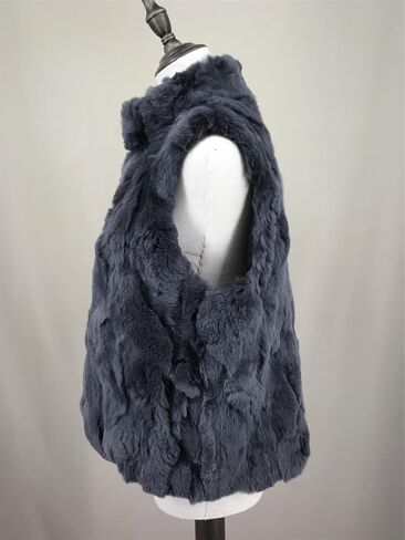 LVCOMEFF Women Real Rex Rabbit Fur Vest Furry Fluffy Classic With High Collar Sleeveless Outwear Top in Kuwait