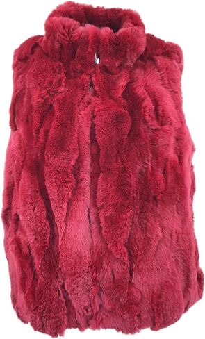 LVCOMEFF Women Real Rex Rabbit Fur Vest Furry Fluffy Classic With High Collar Sleeveless Outwear Top in Kuwait