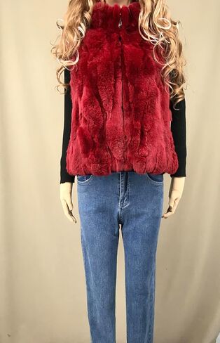 LVCOMEFF Women Real Rex Rabbit Fur Vest Furry Fluffy Classic With High Collar Sleeveless Outwear Top in Kuwait