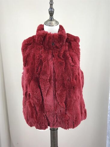LVCOMEFF Women Real Rex Rabbit Fur Vest Furry Fluffy Classic With High Collar Sleeveless Outwear Top in Kuwait