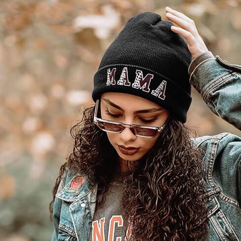 ماما قبعة صغيرة مطرزة هدايا عيد الأم للأم أمي ماما لينة قابل للغسل الشتاء متماسكة مكبل قبعة in Kuwait