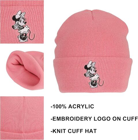 Minnie Mouse Embroidred Black & White Character On Pink Cuff Beanie in Saudi Arabia