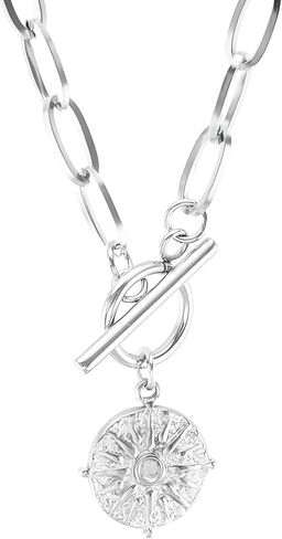 14K Yellow Gold Star Toggle Necklace - 925 Sterling Silver Sun Coin Necklace for Women - Minimalist Choker With Chain in Saudi Arabia