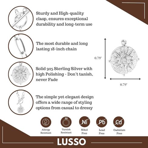 14K Yellow Gold Star Toggle Necklace - 925 Sterling Silver Sun Coin Necklace for Women - Minimalist Choker With Chain in Saudi Arabia