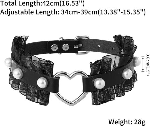 FM FM42 Multicolor PU Simulated Leather Pearl Rivets Heart Ring Lace Collar Choker Necklace in Saudi Arabia