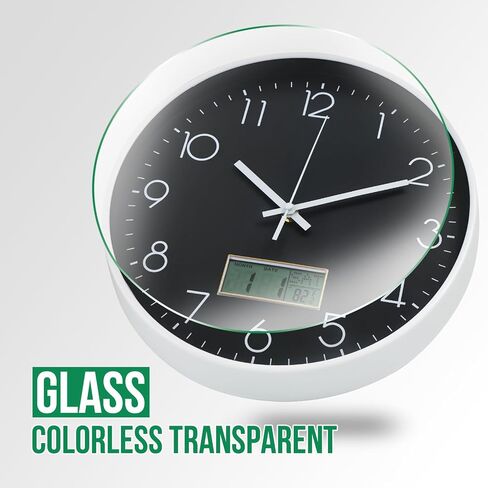 ساعة حائط مع شاشة LCD ساعة ديكور بحركة كوارتز صامتة غير موقوتة مع تقويم دائم ودرجة الحرارة ساعات حائط مستديرة على الطراز الحديث للمكتب/غرفة المعيشة/غرفة النوم (أخضر، 12 بوصة) in Kuwait