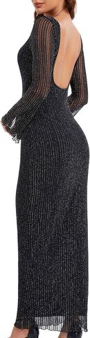 Women's Sequin Mesh Long Sleeve Sexy Backless Bodycon Cocktail Maxi Dress in Saudi Arabia