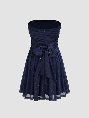 CIDER Women's Glitter Mini Cocktail Dress Party Dress Bowknot Ruched Ruffle Sexy Club Dress for Summer in Saudi Arabia