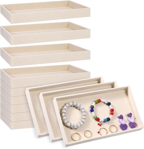 12 Pack Velvet Jewelry Trays,Stackable Jewelry Drawers 8.3x5x1inches Storage Trays for Display Beads Bracelets Necklaces Ring Earrings (Beige) in Saudi Arabia