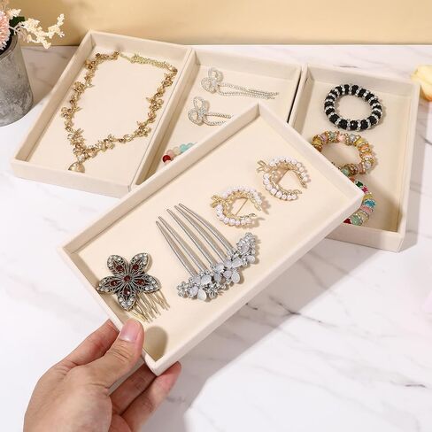 12 Pack Velvet Jewelry Trays,Stackable Jewelry Drawers 8.3x5x1inches Storage Trays for Display Beads Bracelets Necklaces Ring Earrings (Beige) in Saudi Arabia