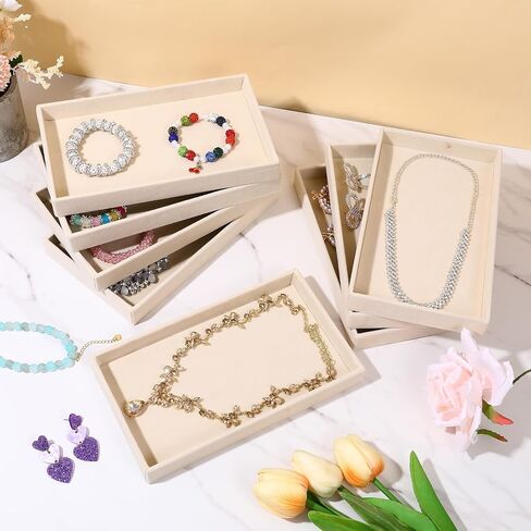 12 Pack Velvet Jewelry Trays,Stackable Jewelry Drawers 8.3x5x1inches Storage Trays for Display Beads Bracelets Necklaces Ring Earrings (Beige) in Saudi Arabia