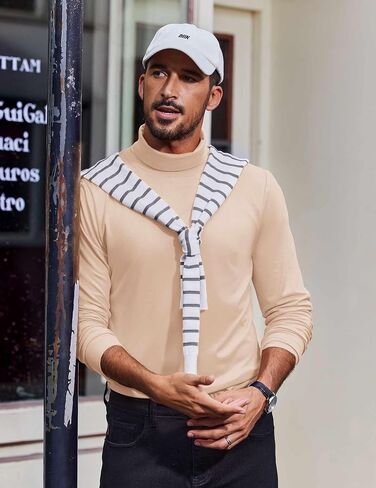 COOFANDY Men's Turtleneck T Shirt Long Sleeve Pullover Sweater Slim Fit Lightweight Thermal Undershirt Tops in Saudi Arabia