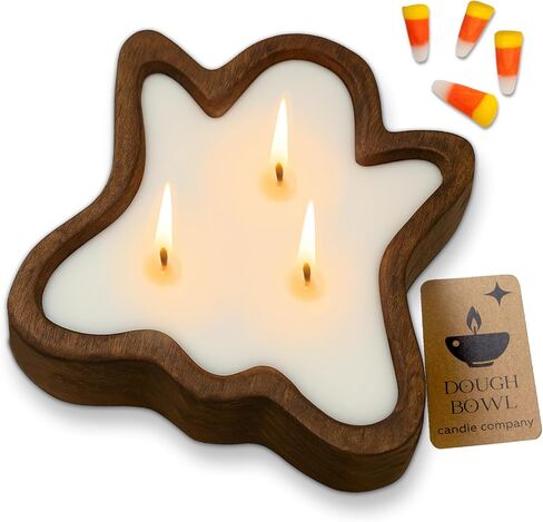 شركة Dough Bowl Candle Co. شمعة اليقطين - شموع توابل اليقطين مقاس 8 × 6 × 1.5 بوصة مع وقت حرق لمدة 35 ساعة، شموع الخريف الخشبية مع شمع الصويا بنسبة 100%، 3 شموع معطرة بفتيل الخريف، ديكور غرفة الخريف، شمعة الخريف in Saudi Arabia