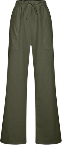 Linen Pants Women Drawstring Waist Linen Pants Solid Color Casual Linen Trousers with Pockets Summer Trendy Clothes in Kuwait