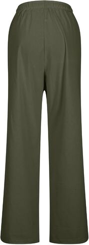 Linen Pants Women Drawstring Waist Linen Pants Solid Color Casual Linen Trousers with Pockets Summer Trendy Clothes in Kuwait