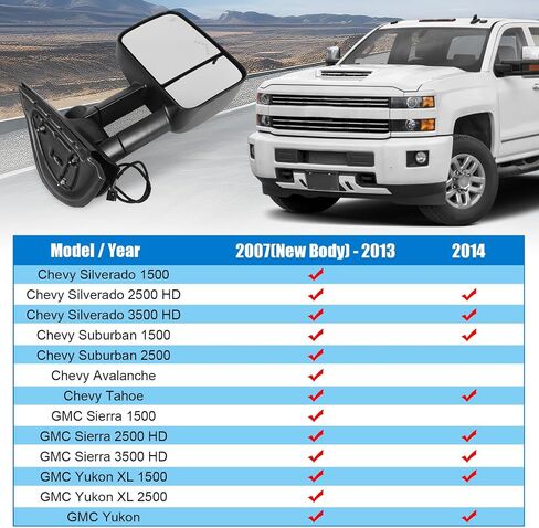 JDMSPEED Pair Tow Mirror Compatible with 2007-2014 Chevy Silverado GMC Sierra 1500 2500HD 3500HD with Power Heated Puddle Light Led Signal Manual Folding Power Adjustable Glass Dual Glass in Saudi Arabia