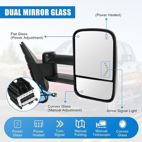 JDMSPEED Pair Tow Mirror Compatible with 2007-2014 Chevy Silverado GMC Sierra 1500 2500HD 3500HD with Power Heated Puddle Light Led Signal Manual Folding Power Adjustable Glass Dual Glass in Saudi Arabia