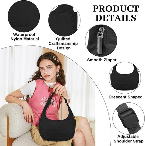 LJCZKA Small Puffer Crescent Shoulder Bag for Women Nylon Quilted Underarm Purses Puffy Handbags with Adjustable Strap in Saudi Arabia
