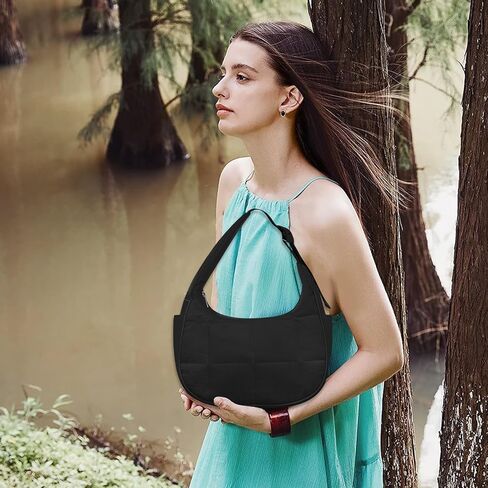 LJCZKA Small Puffer Crescent Shoulder Bag for Women Nylon Quilted Underarm Purses Puffy Handbags with Adjustable Strap in Saudi Arabia