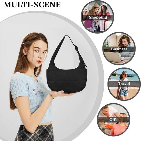 LJCZKA Small Puffer Crescent Shoulder Bag for Women Nylon Quilted Underarm Purses Puffy Handbags with Adjustable Strap in Saudi Arabia