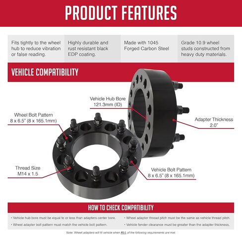 Wheel Accessories Parts 2 Pcs Steel Wheel Spacers 8 on 6.50 8x6.50 2.00 Inch Thick 121.3mm Hub M14x1.5 14x1.5 Thread Stud Fits Ram 2500 3500 Single Rear Wheel ｜ Dually Rear Wheel Vehicles F&R in Saudi Arabia