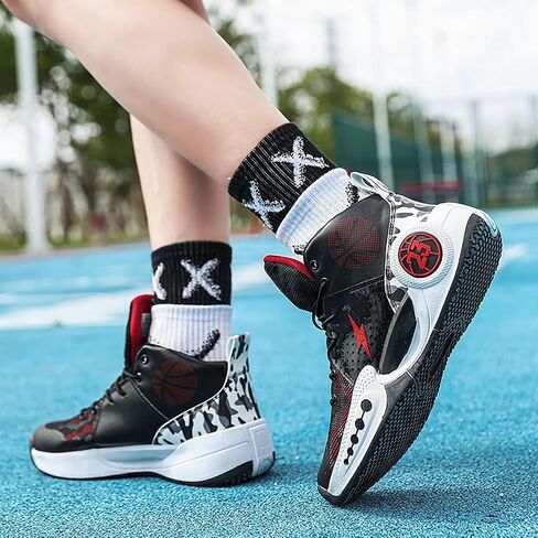 Kids Basketball Shoes Boys Girls High Top Sneakers Comfy Breathable Outdoor Cushioning Athletic Shoes for Training Running in Kuwait