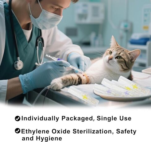 50PCS Veterinary Indwelling Needle,Veterinary IV Catheter,Disposable Veterinary Intravenous Catheters,Veterinary Instruments for All Sizes of Animals(22G) in Kuwait