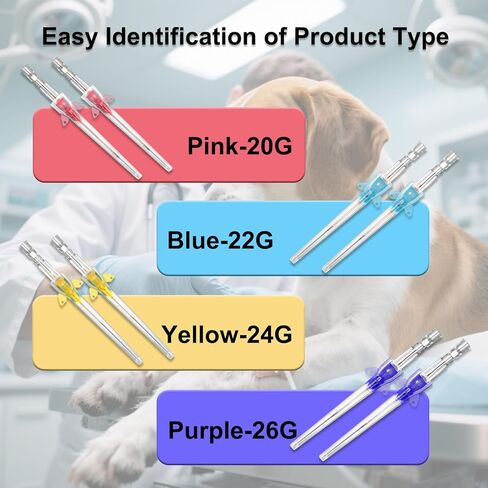 50PCS Veterinary Indwelling Needle,Veterinary IV Catheter,Disposable Veterinary Intravenous Catheters,Veterinary Instruments for All Sizes of Animals(22G) in Kuwait