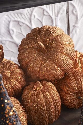 K&K Interiors 40610C-OR 8 Inch Orange Glitter Pumpkin, 8 in Kuwait