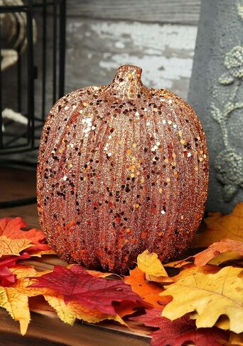 K&K Interiors 40610C-OR 8 Inch Orange Glitter Pumpkin, 8 in Kuwait