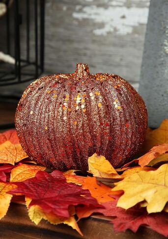 K&K Interiors 40610C-OR 8 Inch Orange Glitter Pumpkin, 8 in Kuwait