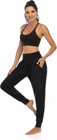 Womens Yoga Sweatpants Workout Joggers Pants Loose Comfy Harem Lounge Pants with Pockets in Saudi Arabia