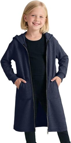 Long Zip Up Hoodie Boys Girls Fleece Lined Loose Fit Sweatshirt Fall Winter Casual Comfort Trendy Jackets Cardigan in Saudi Arabia