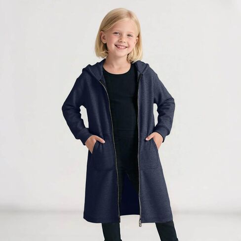 Long Zip Up Hoodie Boys Girls Fleece Lined Loose Fit Sweatshirt Fall Winter Casual Comfort Trendy Jackets Cardigan in Saudi Arabia