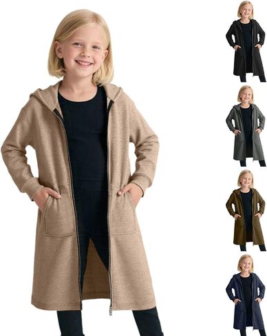 Long Zip Up Hoodie Boys Girls Fleece Lined Loose Fit Sweatshirt Fall Winter Casual Comfort Trendy Jackets Cardigan in Saudi Arabia