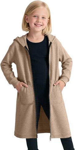 Long Zip Up Hoodie Boys Girls Fleece Lined Loose Fit Sweatshirt Fall Winter Casual Comfort Trendy Jackets Cardigan in Saudi Arabia