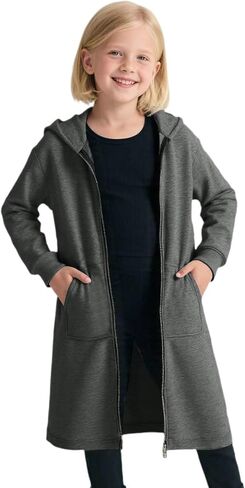 Long Zip Up Hoodie Boys Girls Fleece Lined Loose Fit Sweatshirt Fall Winter Casual Comfort Trendy Jackets Cardigan in Saudi Arabia