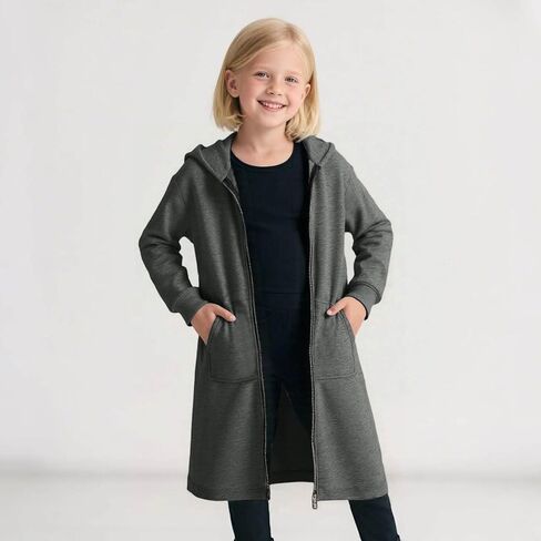 Long Zip Up Hoodie Boys Girls Fleece Lined Loose Fit Sweatshirt Fall Winter Casual Comfort Trendy Jackets Cardigan in Saudi Arabia