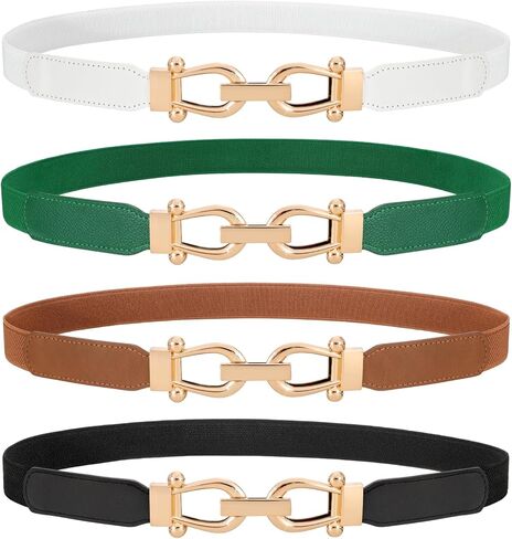 WERFORU 4 Pack Women Skinny Elastic Waist Belt Gold Buckle Stretchy Thin Belt for Jeans Dress in Saudi Arabia