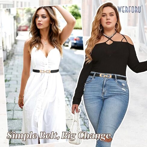 WERFORU 4 Pack Women Skinny Elastic Waist Belt Gold Buckle Stretchy Thin Belt for Jeans Dress in Saudi Arabia