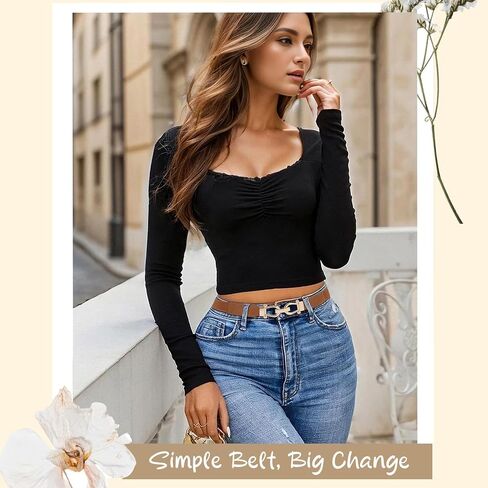 WERFORU 4 Pack Women Skinny Elastic Waist Belt Gold Buckle Stretchy Thin Belt for Jeans Dress in Saudi Arabia