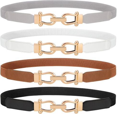 WERFORU 4 Pack Women Skinny Elastic Waist Belt Gold Buckle Stretchy Thin Belt for Jeans Dress in Saudi Arabia