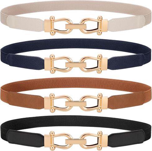 WERFORU 4 Pack Women Skinny Elastic Waist Belt Gold Buckle Stretchy Thin Belt for Jeans Dress in Saudi Arabia