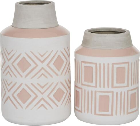 Deco 79 Ceramic Decorative Vase Centerpiece Vases with Diamond Patterns, Set of 2 Flower Vases for Home Decoration 10", 7"H, White in Saudi Arabia