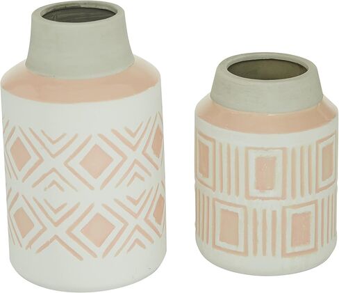 Deco 79 Ceramic Decorative Vase Centerpiece Vases with Diamond Patterns, Set of 2 Flower Vases for Home Decoration 10", 7"H, White in Saudi Arabia