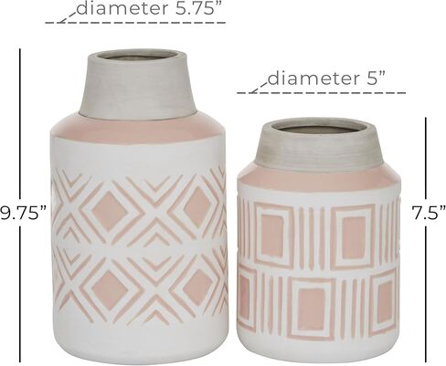 Deco 79 Ceramic Decorative Vase Centerpiece Vases with Diamond Patterns, Set of 2 Flower Vases for Home Decoration 10", 7"H, White in Saudi Arabia