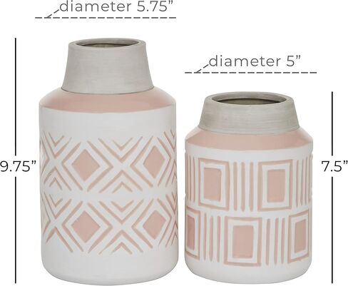 Deco 79 Ceramic Decorative Vase Centerpiece Vases with Diamond Patterns, Set of 2 Flower Vases for Home Decoration 10", 7"H, White in Saudi Arabia