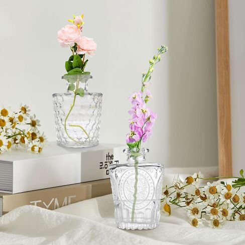 Glass Mini Vases, 5 Inch Height, Set of 4, Transparent Bottle Shape, for Home and Flowers (12) in Saudi Arabia