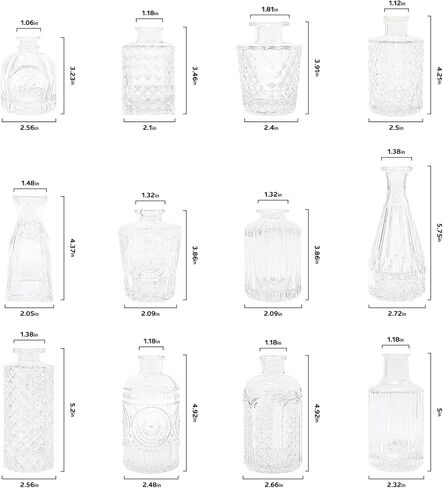 Glass Mini Vases, 5 Inch Height, Set of 4, Transparent Bottle Shape, for Home and Flowers (12) in Saudi Arabia