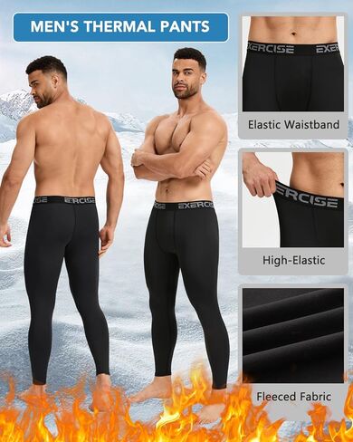 Men’s Thermal Compression Fleece Lined Pants Athletic Leggings Baselayer Cold Weather Workout Sports Running Tights in Kuwait